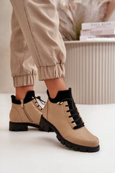Bottes basses pour femme avec isolation en cuir écologique - Beige
